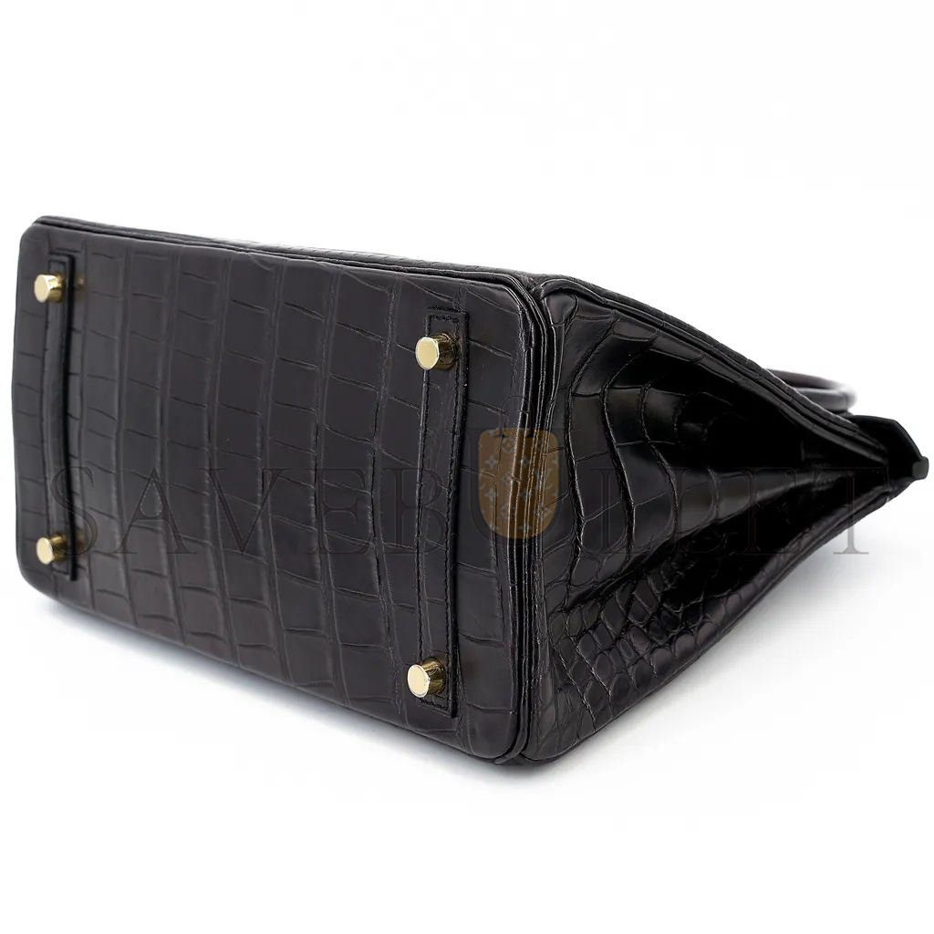 HERMÈS MASTER BIRKIN 25 CROCODILE LEATHER BLACK GOLD BUCKLE H041354CK28 (25*20*13cm)